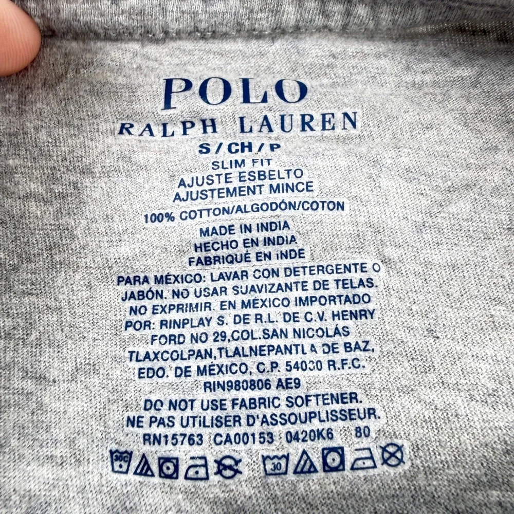 Polo Ralph Lauren T-Shirt Mens Small S Gray Slim Fit Cotton Crew Neck Pony Logo